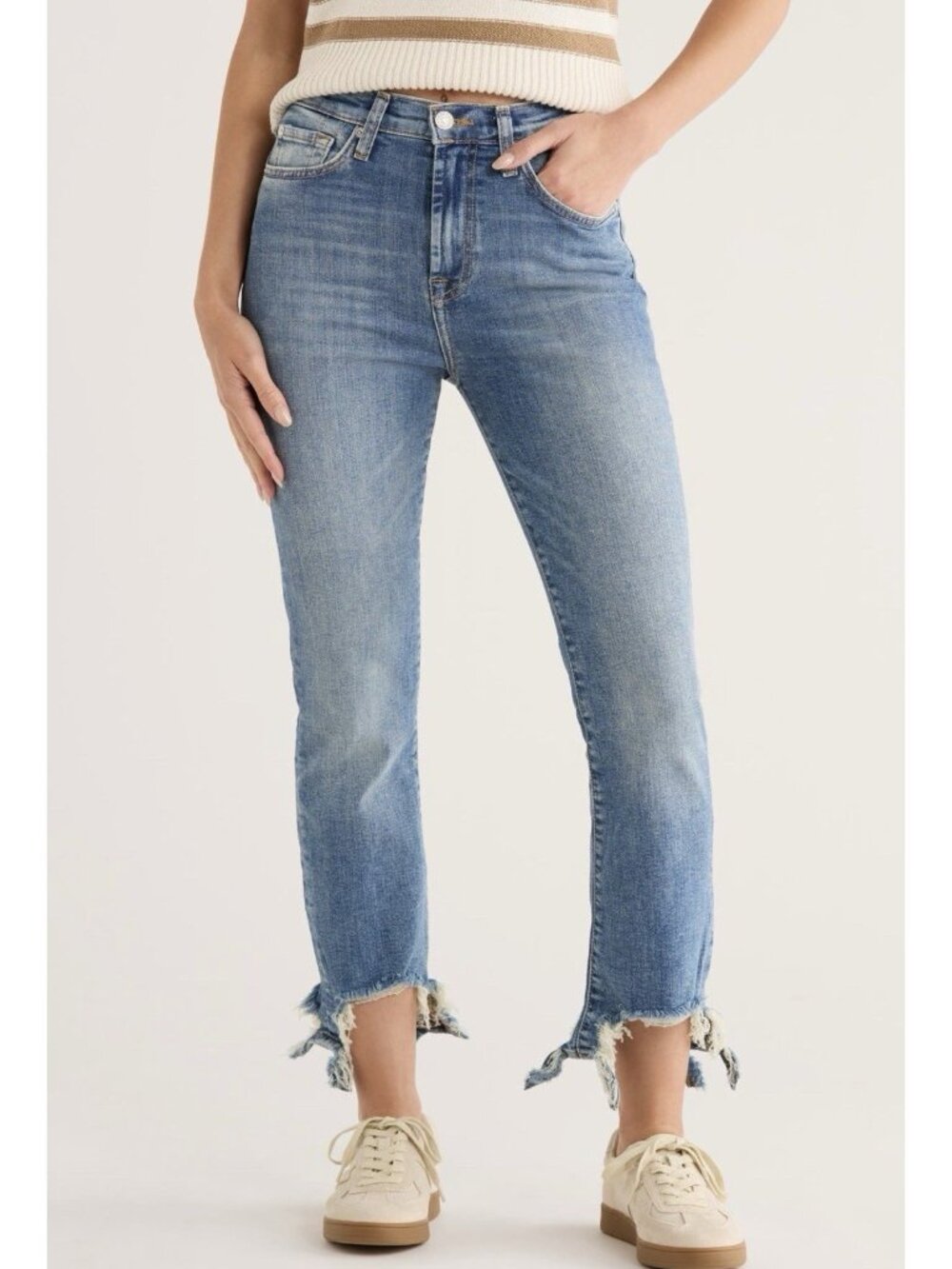 7 For All Mankind Women’s 26 High Rise Slim Kick Jeans Distressed Hem NWT